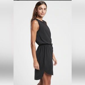 Athleta Black Sleeveless Drawstring Tulip-Hem Mini Dress
